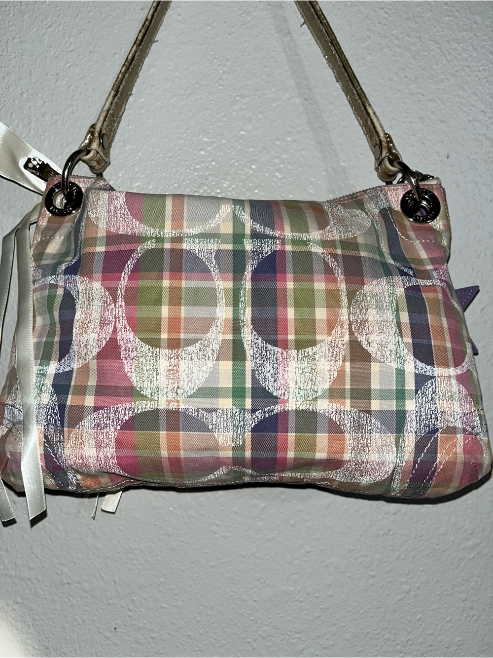 Coach Poppy Madras Tartan Plaid Hobo Shoulder Bag - Picture 3 of 17